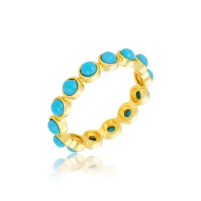 14k Gold Plated 4mm Bezeled Turquoisette Eternity Band Ring