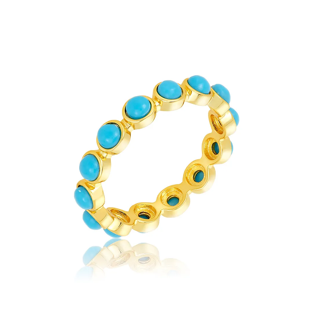 14k Gold Plated 4mm Bezeled Turquoisette Eternity Band Ring