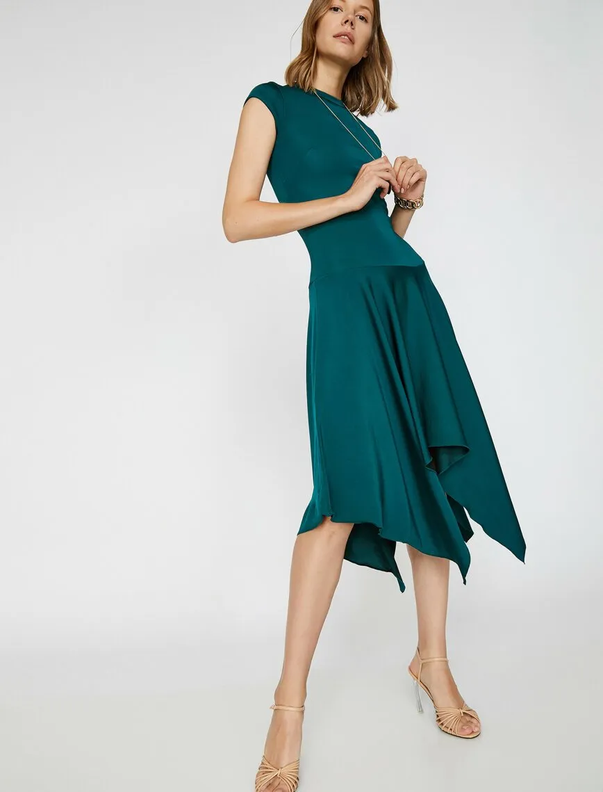 15150 Emerald Green Asymmetric Knitted Dress