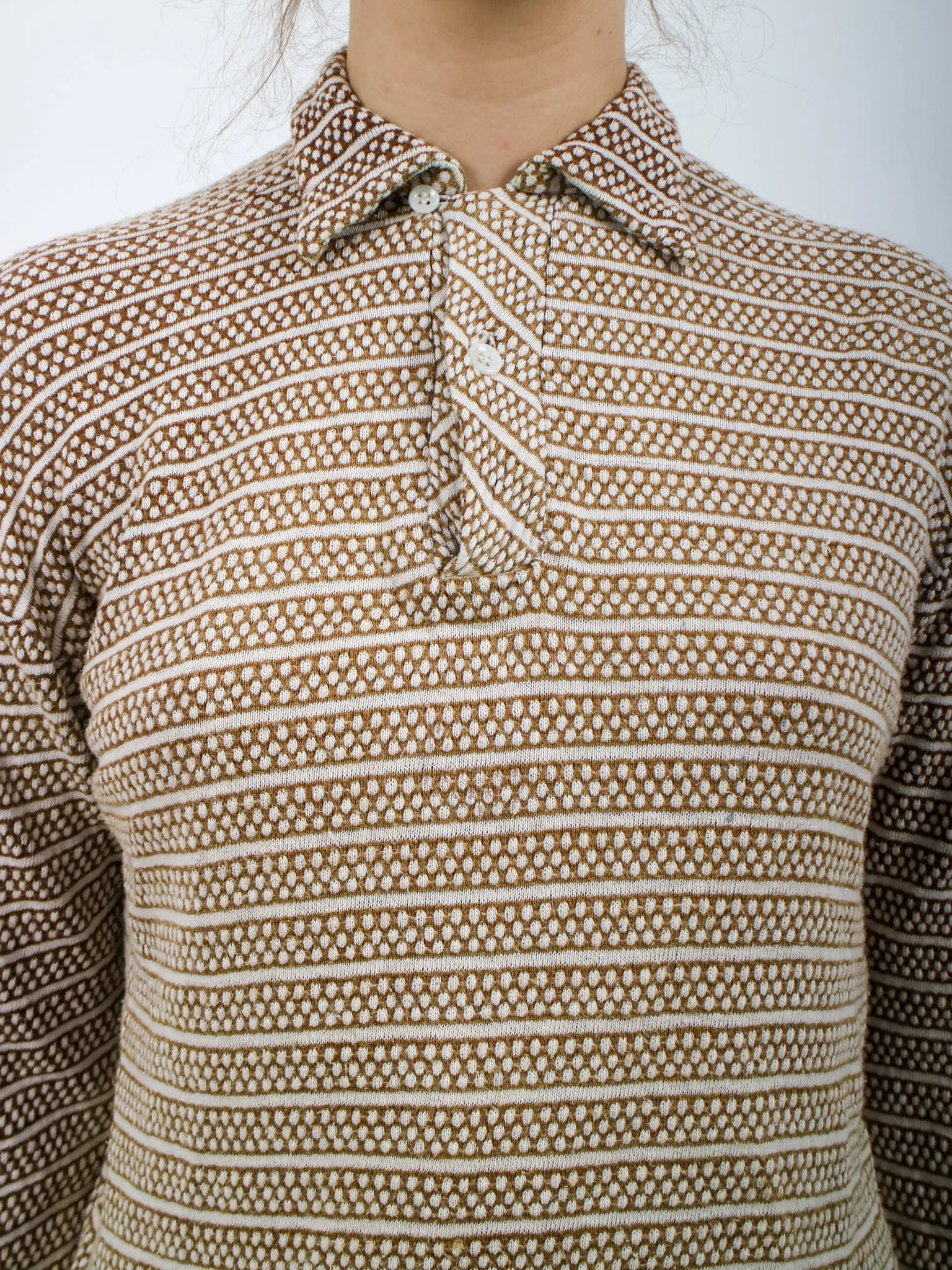 1940s Brown and Beige Knit Polo Sweater