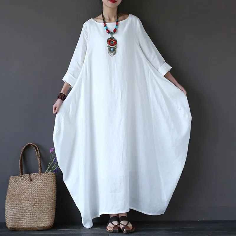 2018 ZANZEA Womens Crewneck 3/4 Batwing Sleeve Baggy Maxi Long Shirt Dress Casual Party Kaftan Solid Robe Vestido Plus Size