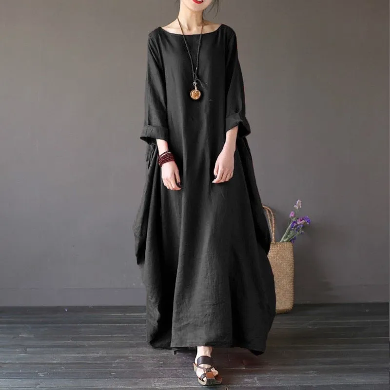 2018 ZANZEA Womens Crewneck 3/4 Batwing Sleeve Baggy Maxi Long Shirt Dress Casual Party Kaftan Solid Robe Vestido Plus Size