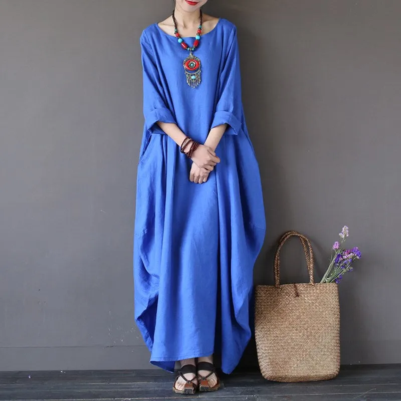 2018 ZANZEA Womens Crewneck 3/4 Batwing Sleeve Baggy Maxi Long Shirt Dress Casual Party Kaftan Solid Robe Vestido Plus Size