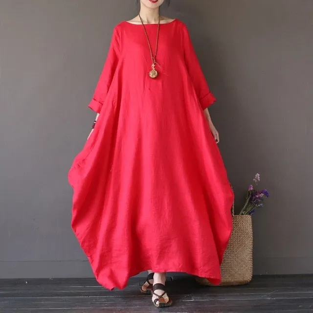 2018 ZANZEA Womens Crewneck 3/4 Batwing Sleeve Baggy Maxi Long Shirt Dress Casual Party Kaftan Solid Robe Vestido Plus Size