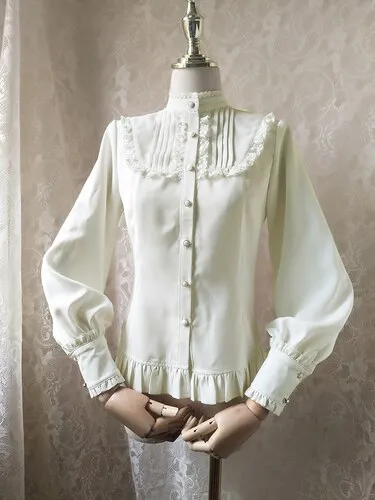 2019 Sweet Women's Lolita Blouse Ruffled Pink Vintage Long Lantern Sleeve Button Down Shirt