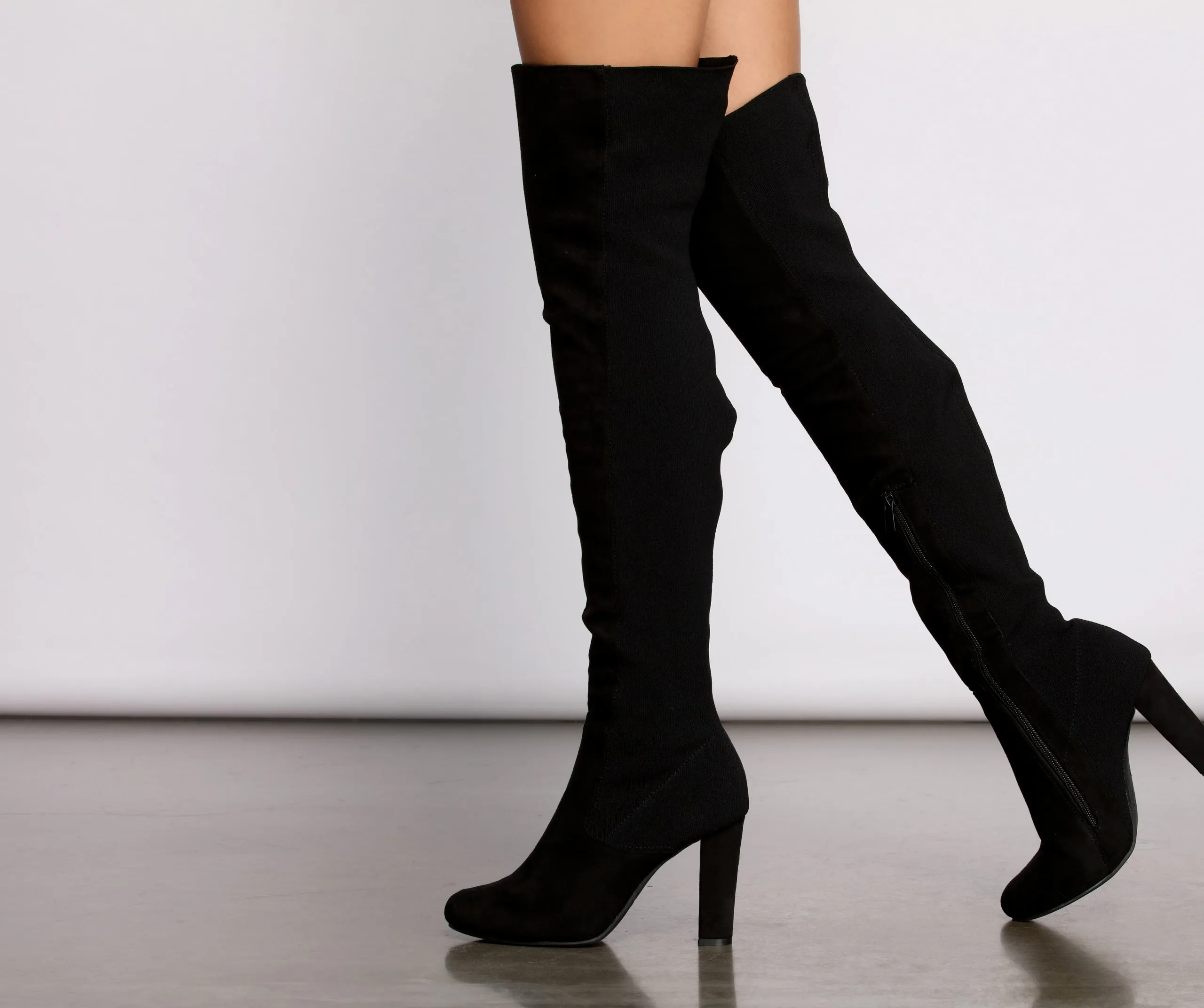 50 and 50 Thigh High Faux Suede and Knit Boots