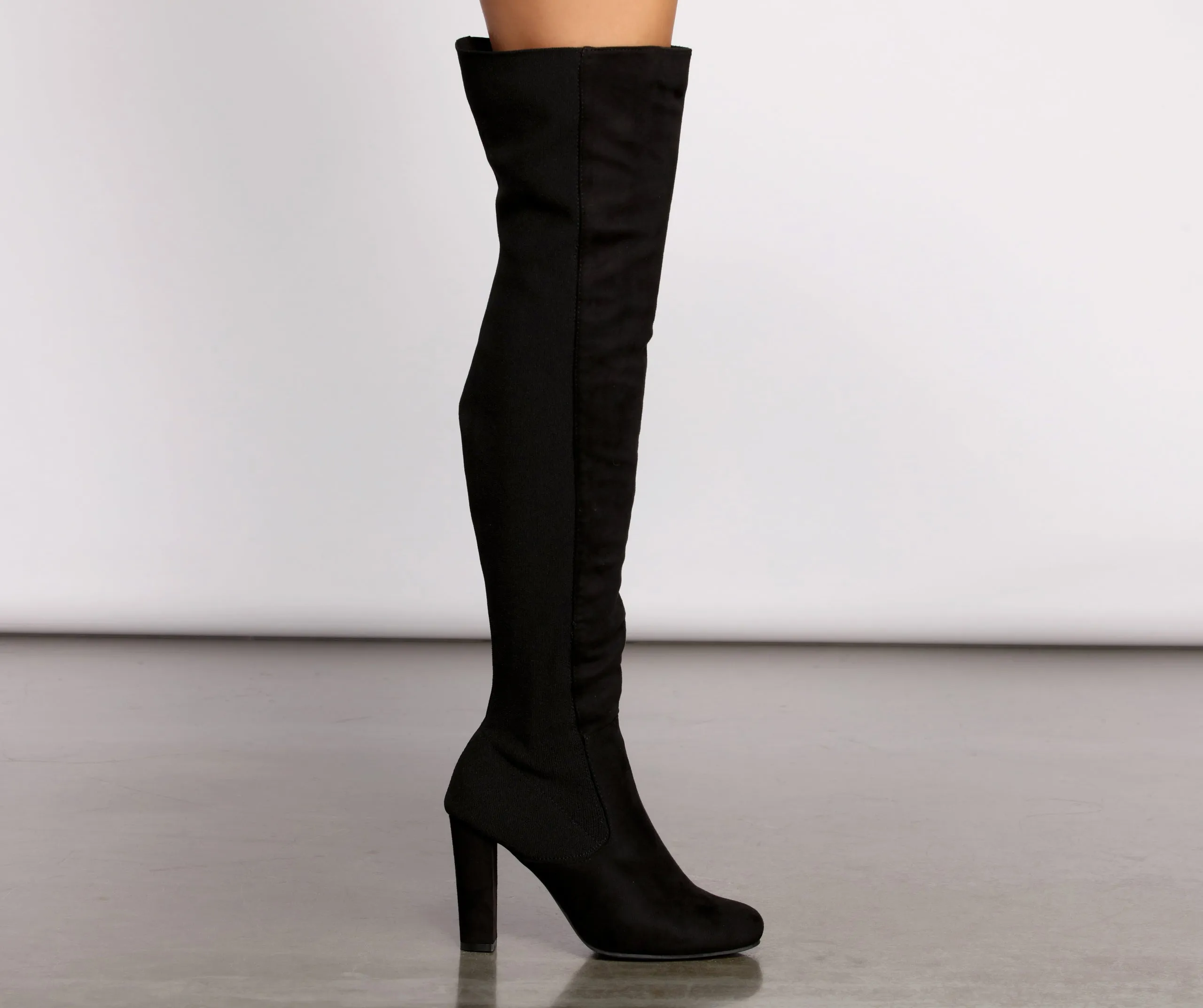 50 and 50 Thigh High Faux Suede and Knit Boots