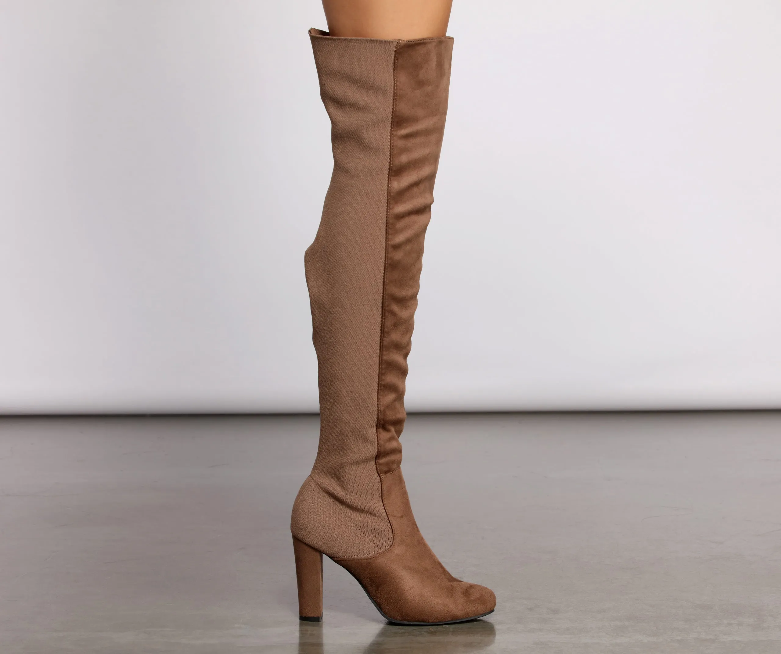 50 and 50 Thigh High Faux Suede and Knit Boots