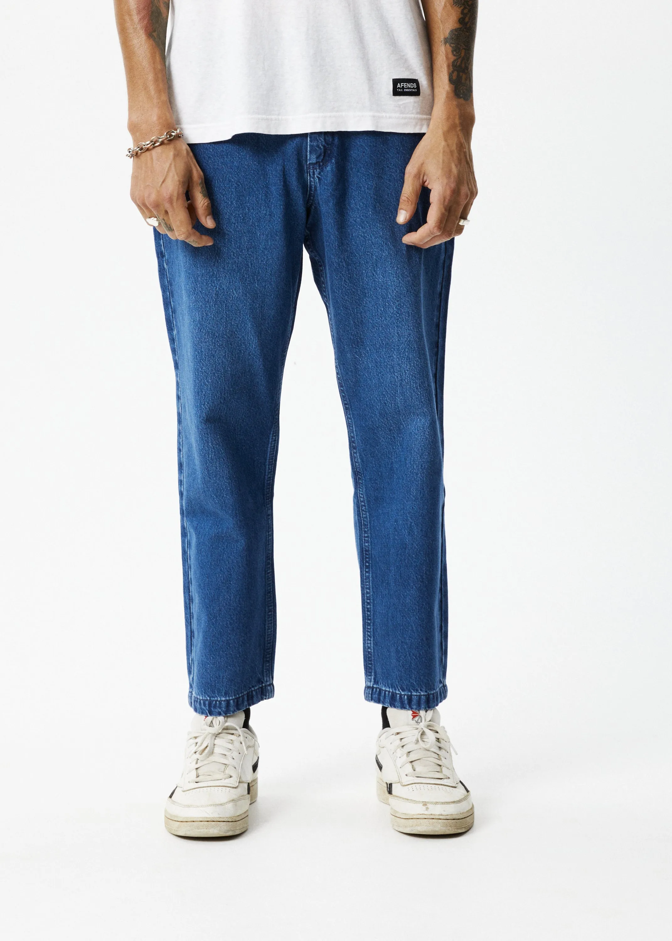 AFENDS Mens Ninety Twos - Denim Relaxed Jeans - Authentic Blue