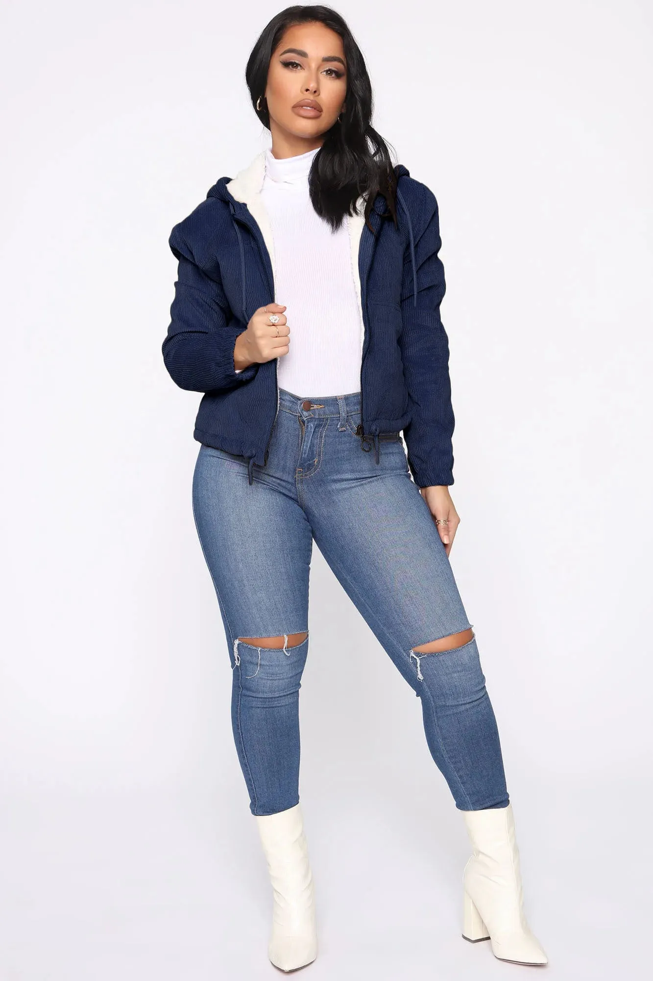 Alessandra Corduroy Bomber Jacket - Navy