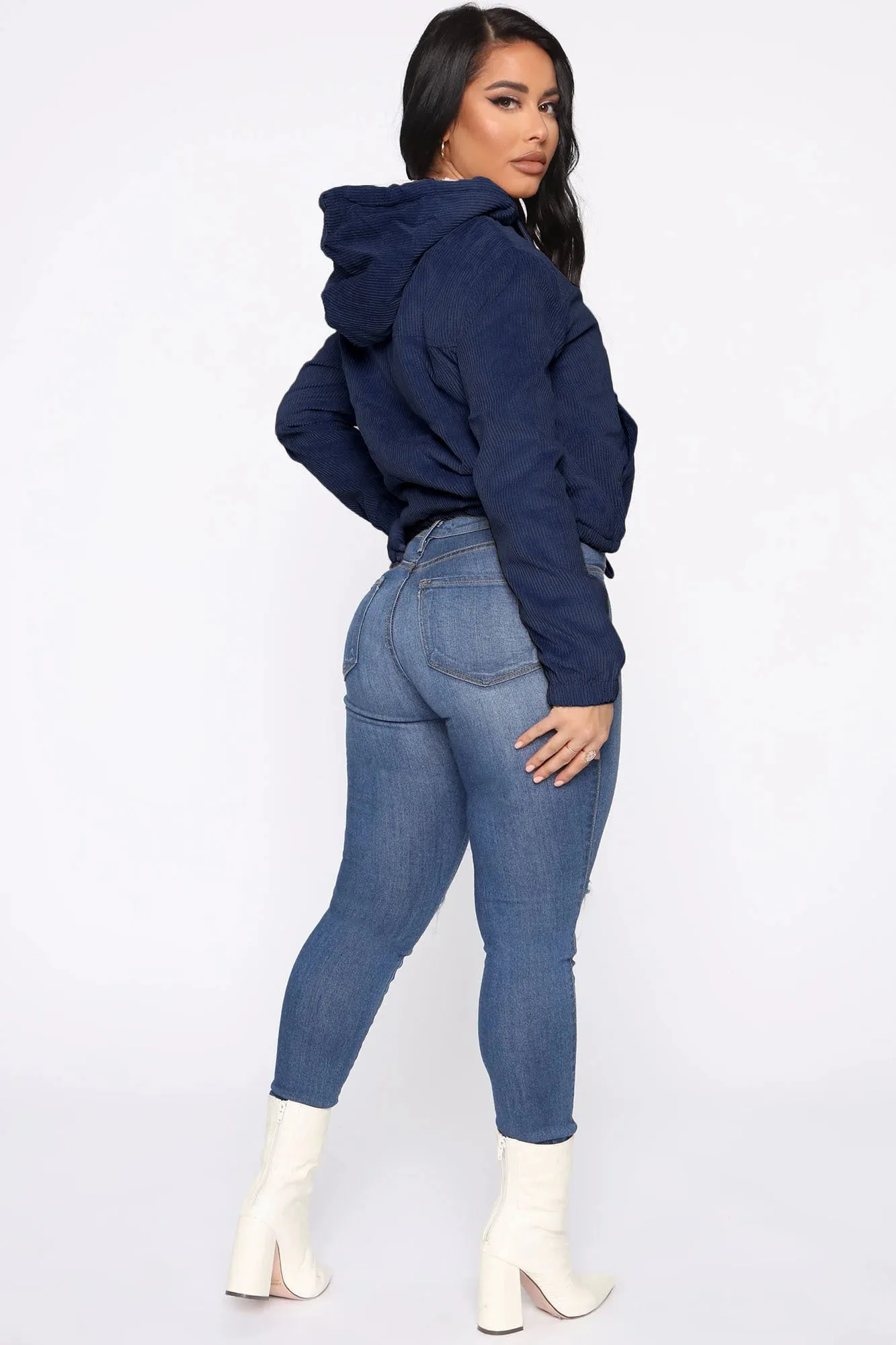 Alessandra Corduroy Bomber Jacket - Navy