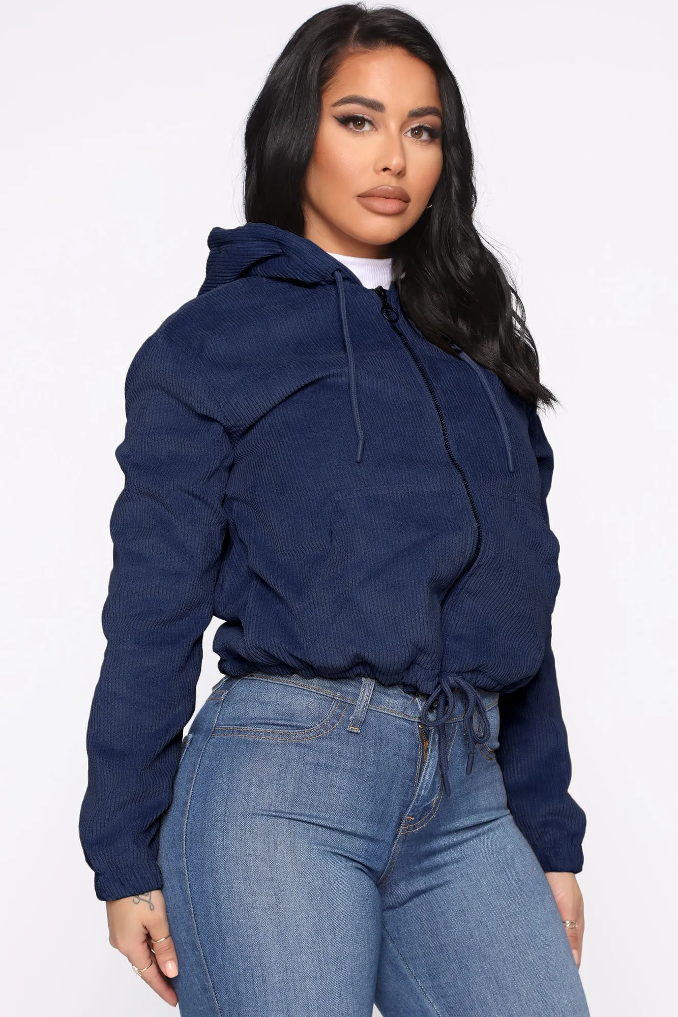 Alessandra Corduroy Bomber Jacket - Navy