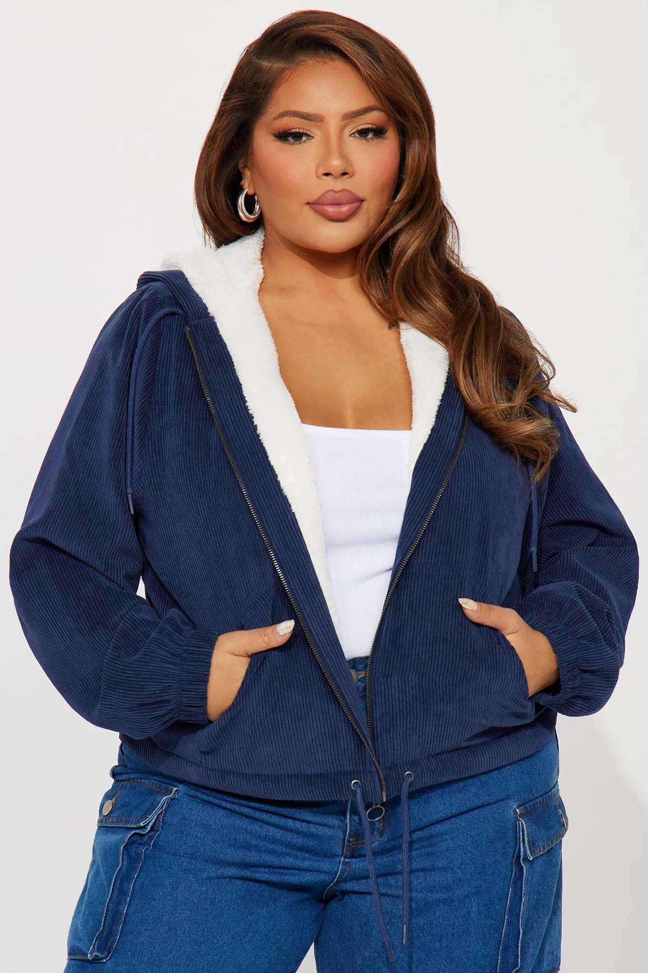 Alessandra Corduroy Bomber Jacket - Navy