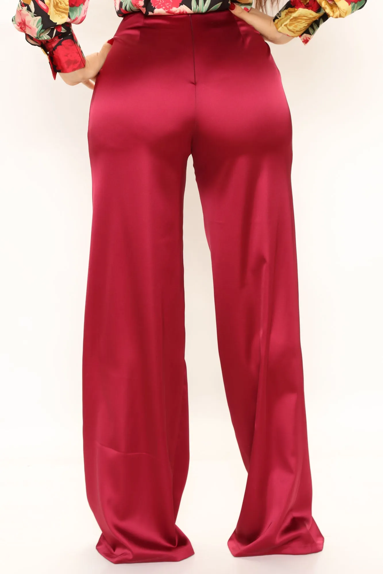 Alexi Wide Leg Satin Pants 33 - Burgundy