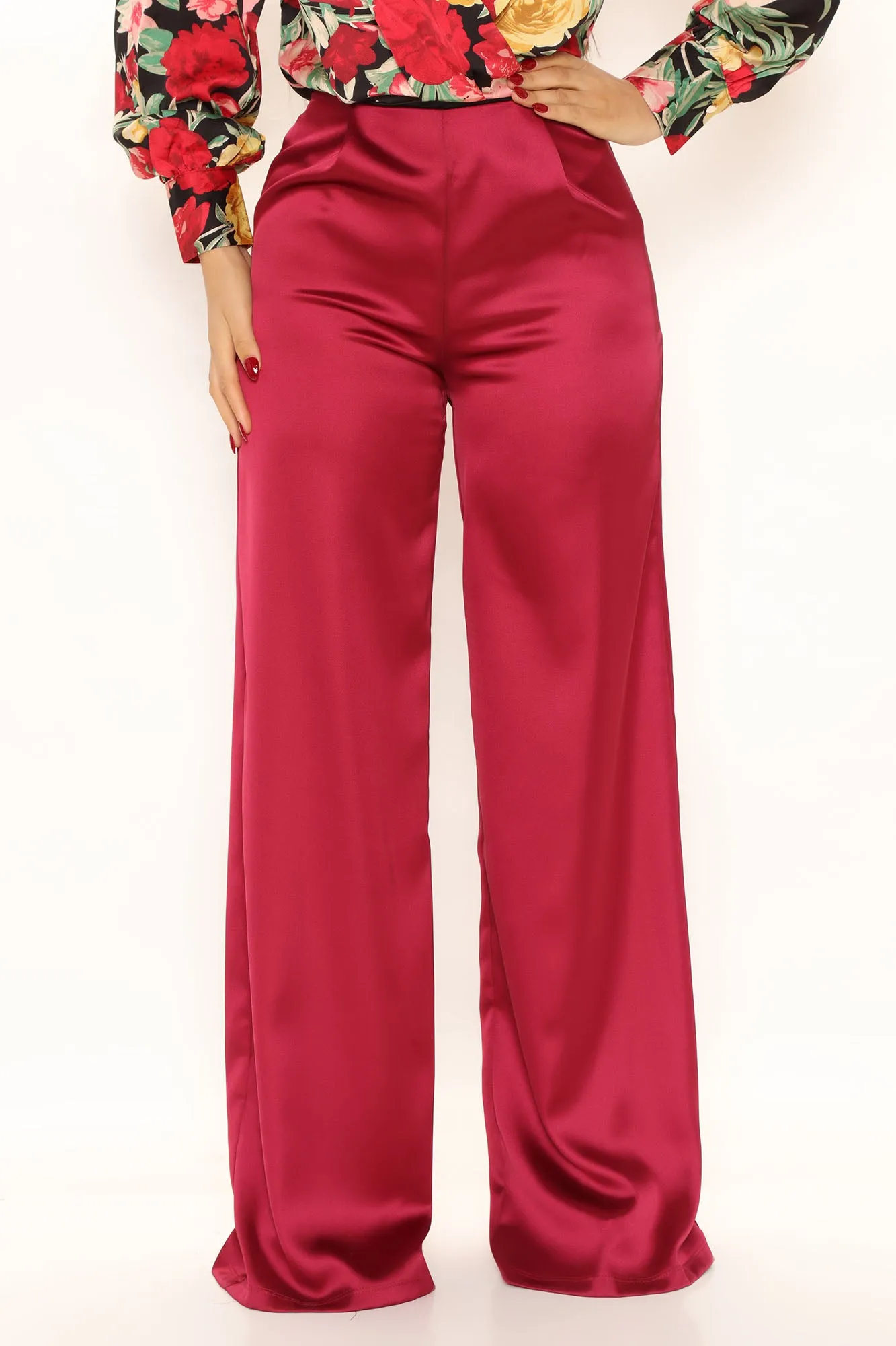 Alexi Wide Leg Satin Pants 33 - Burgundy