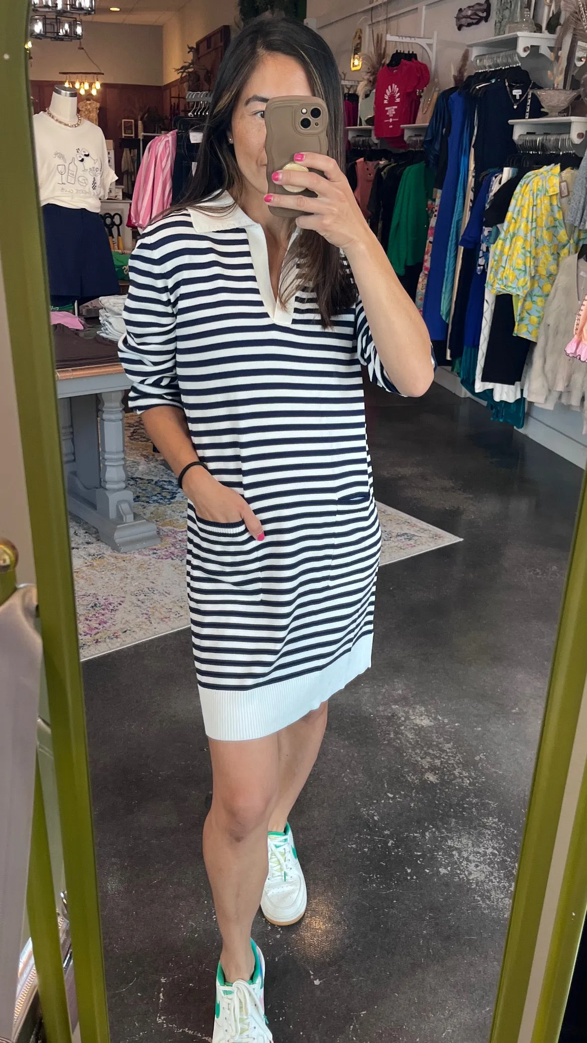 Alicia Striped Knit Polo Dress