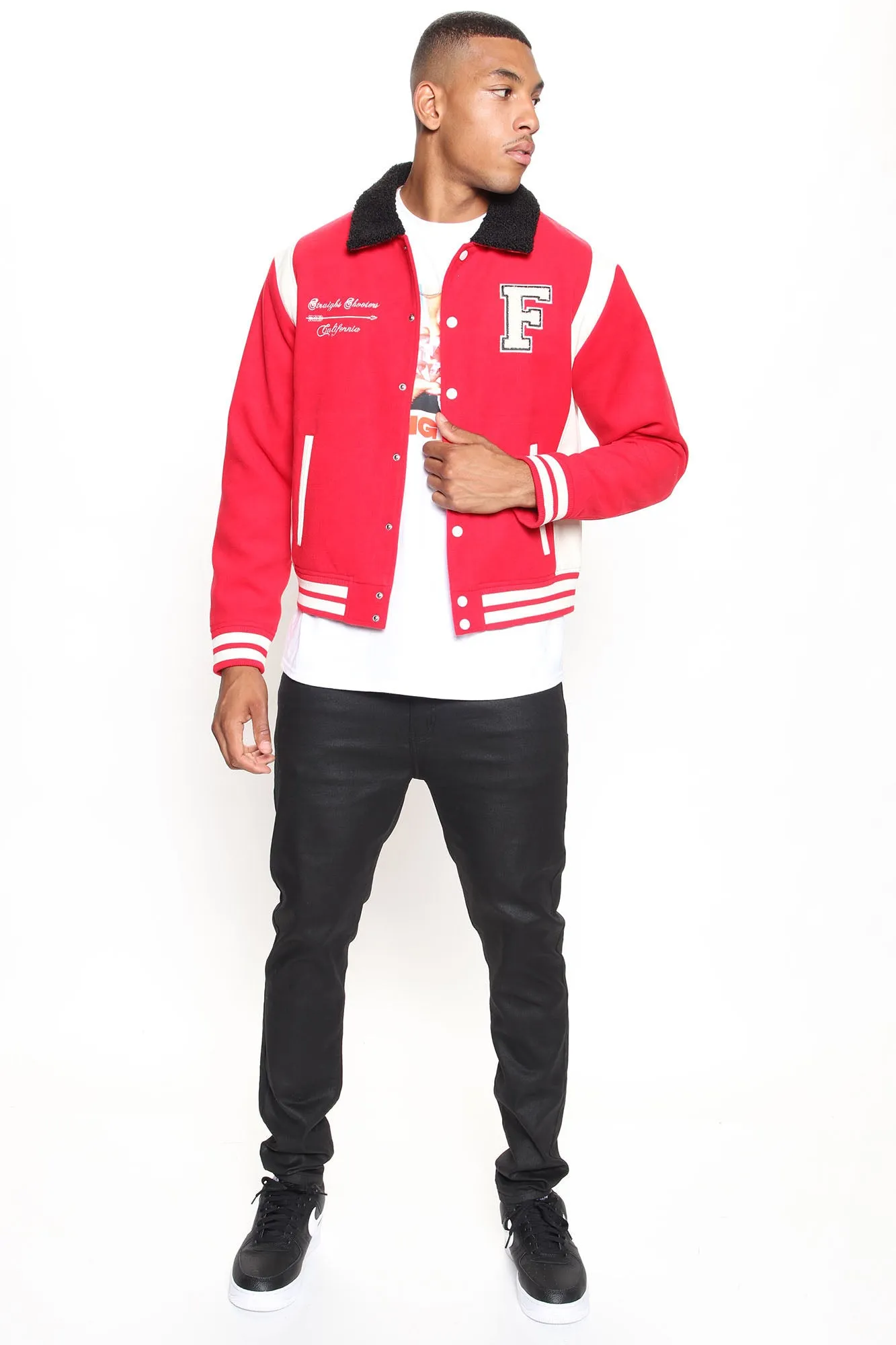 Archery Club Sherpa Collared Varsity Jacket - Red