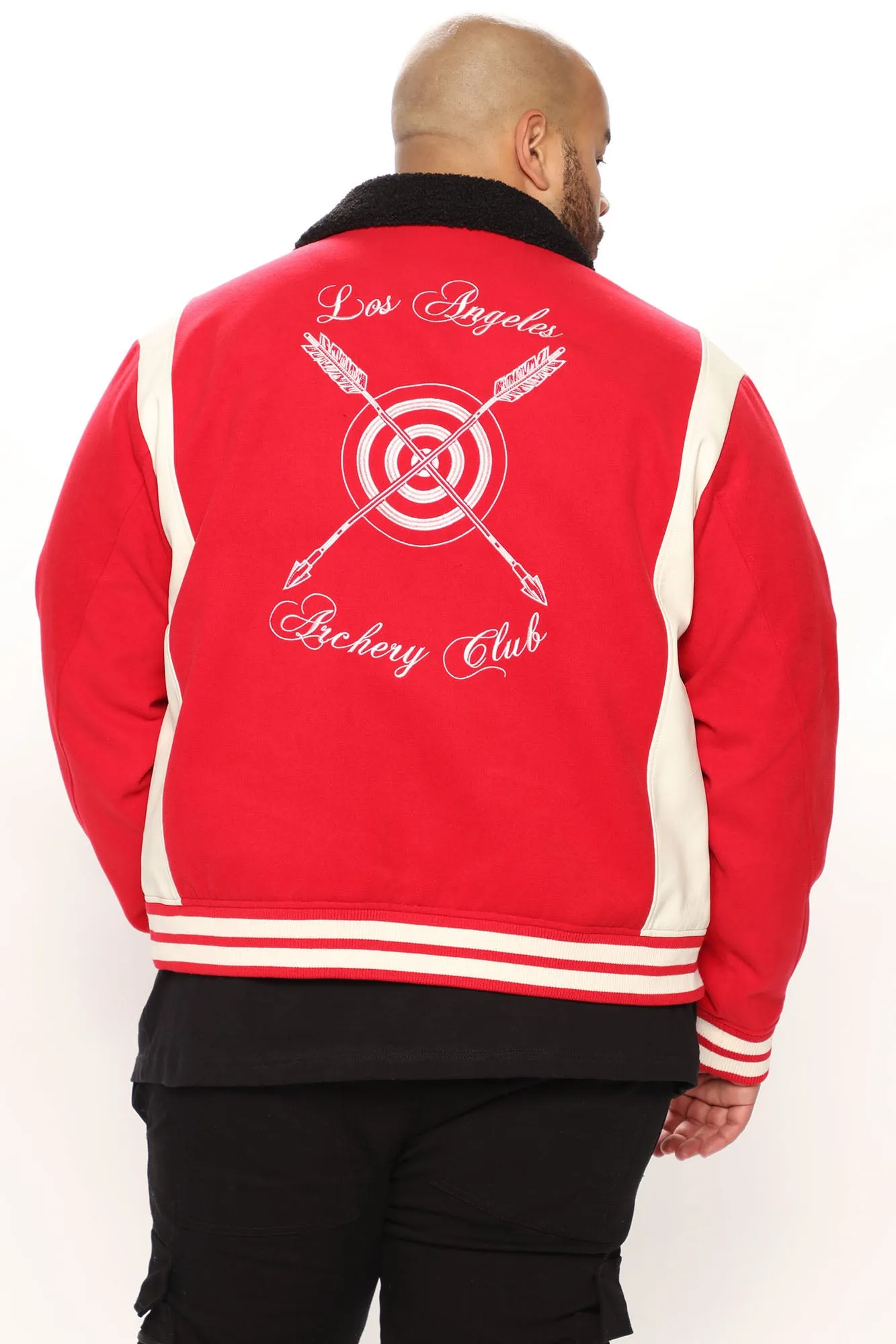 Archery Club Sherpa Collared Varsity Jacket - Red