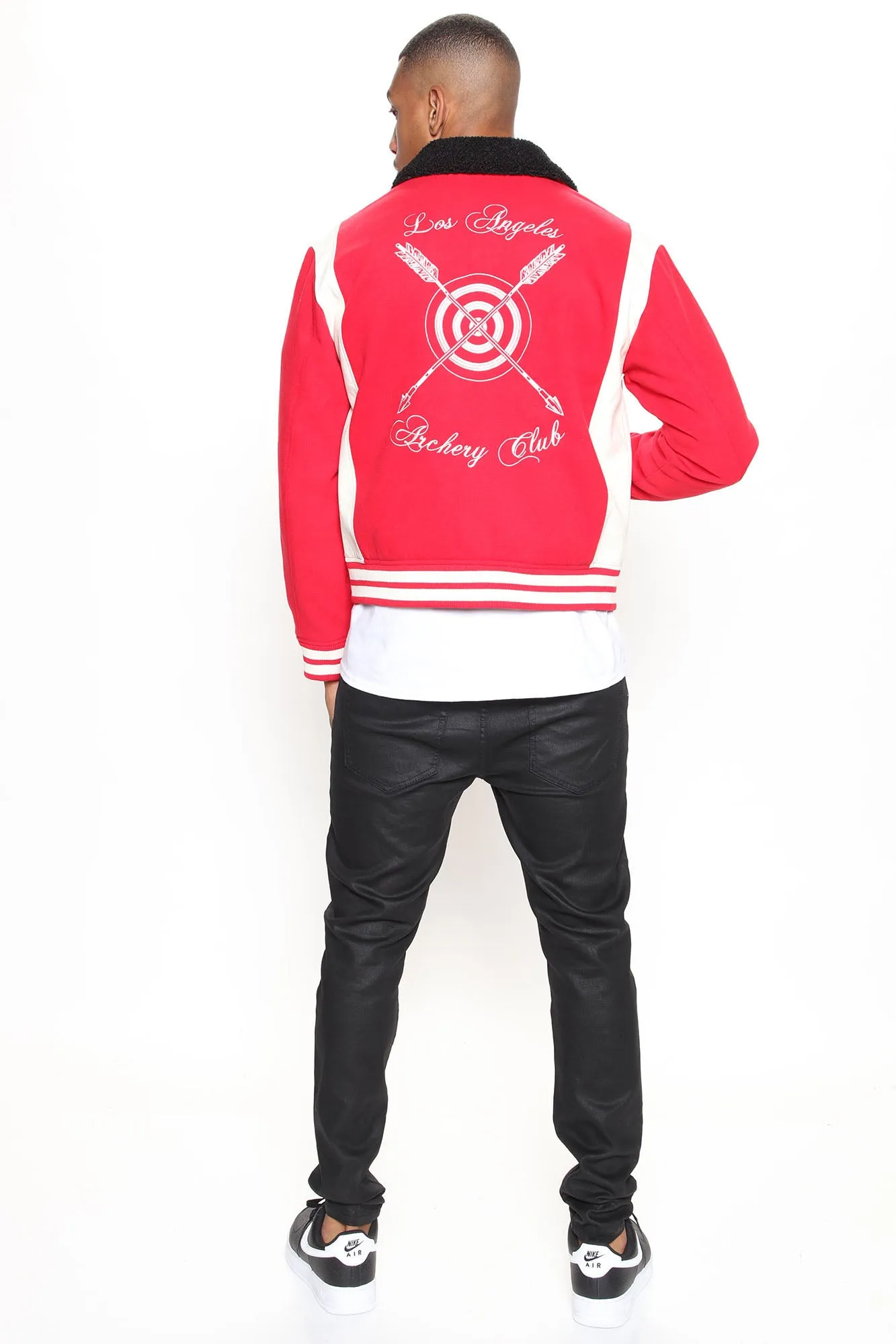 Archery Club Sherpa Collared Varsity Jacket - Red