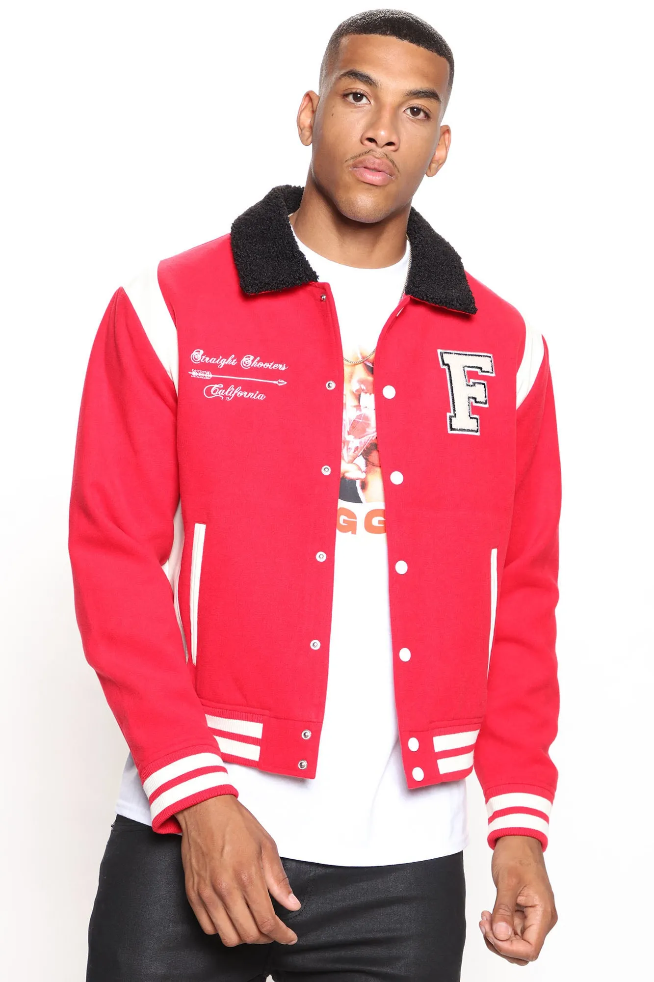 Archery Club Sherpa Collared Varsity Jacket - Red