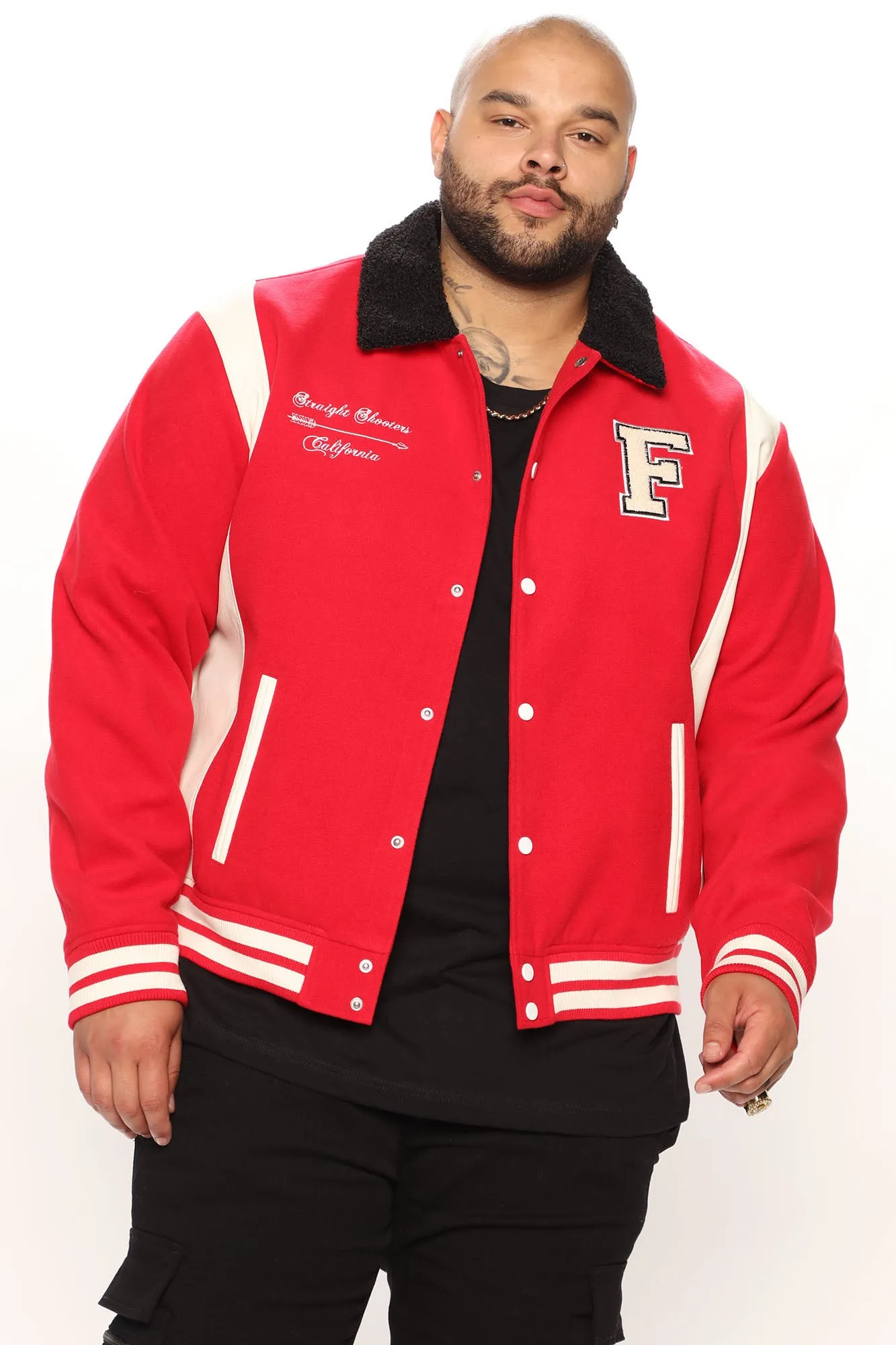 Archery Club Sherpa Collared Varsity Jacket - Red