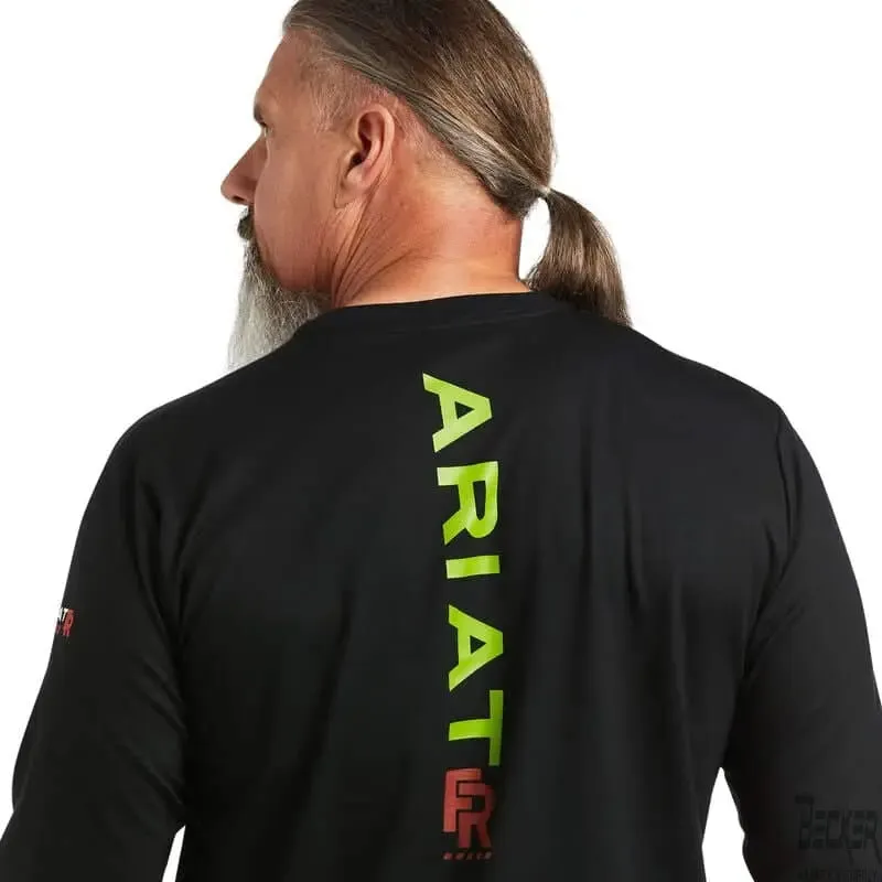 ARIAT - FR Stretch Logo T-Shirt, BLACK/LIME