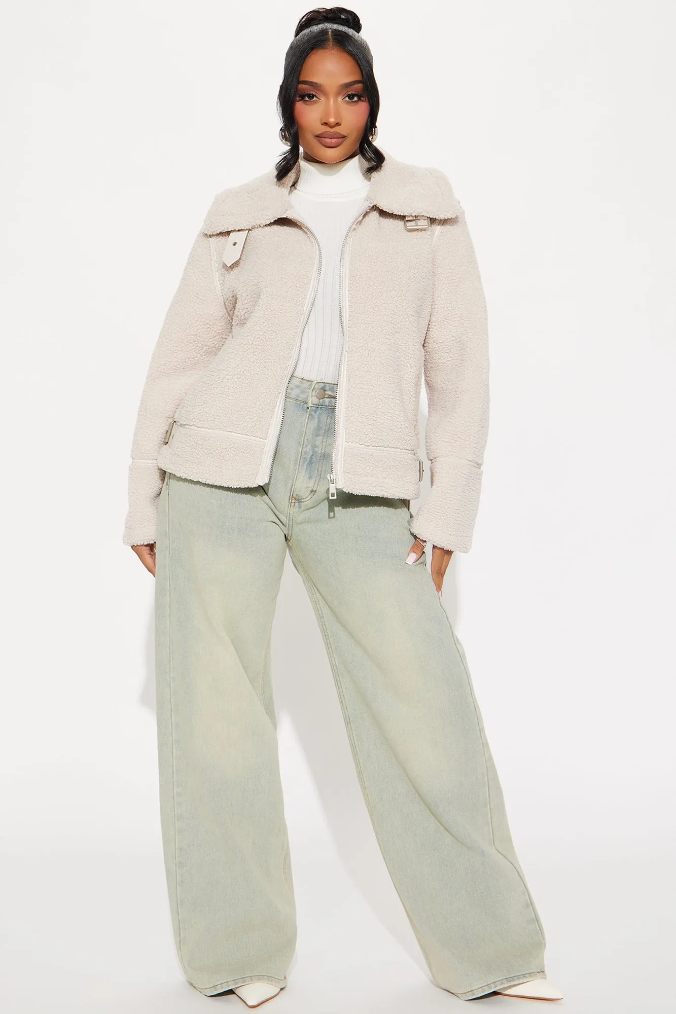 Arin Sherpa Moto Jacket - Cream