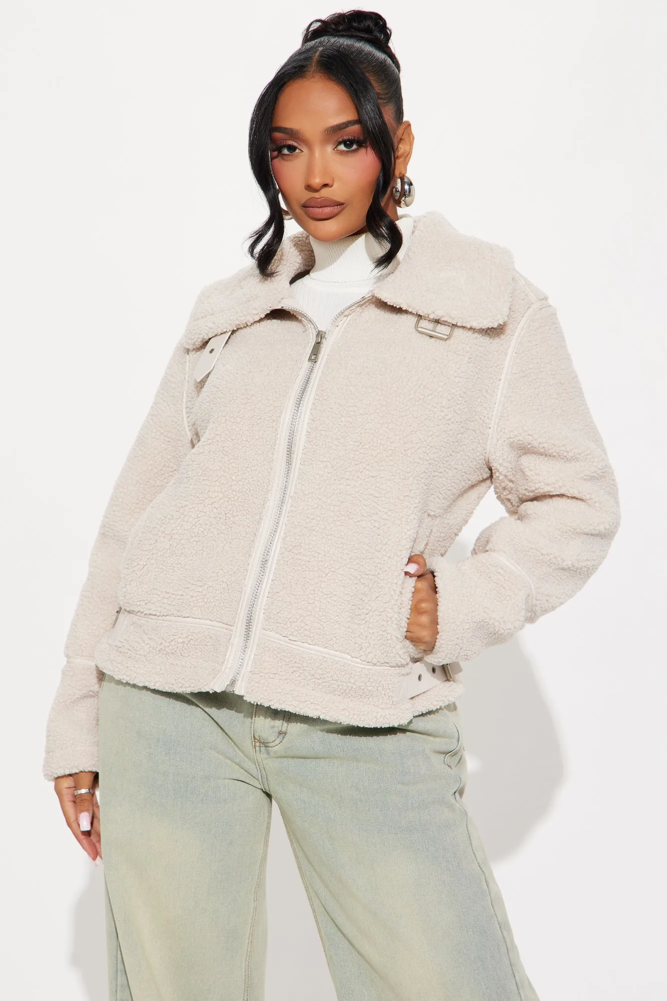 Arin Sherpa Moto Jacket - Cream