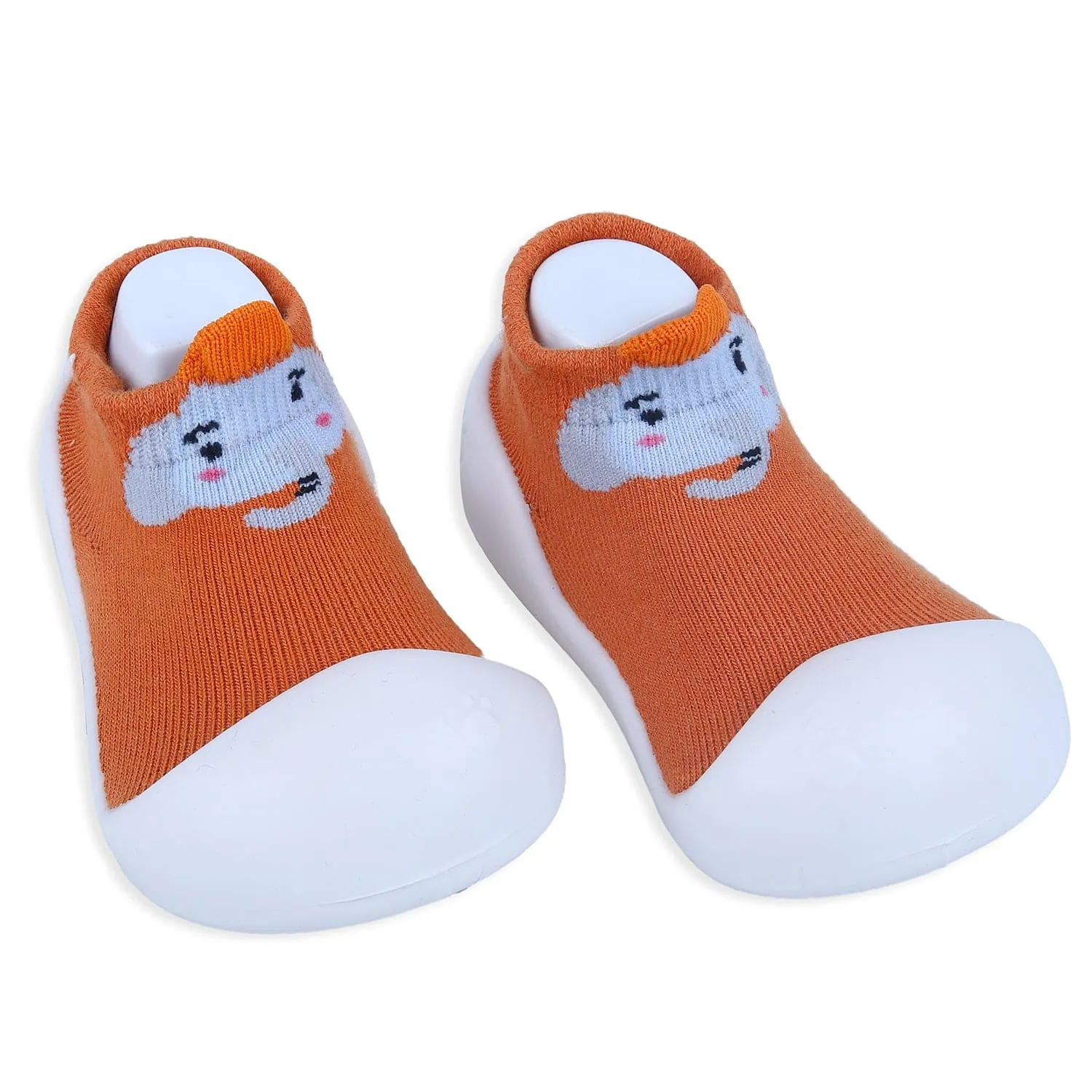 Baby Moo Blushing Elephant Rubber Comfortable Sole Slip-On Sock Shoes - Orange