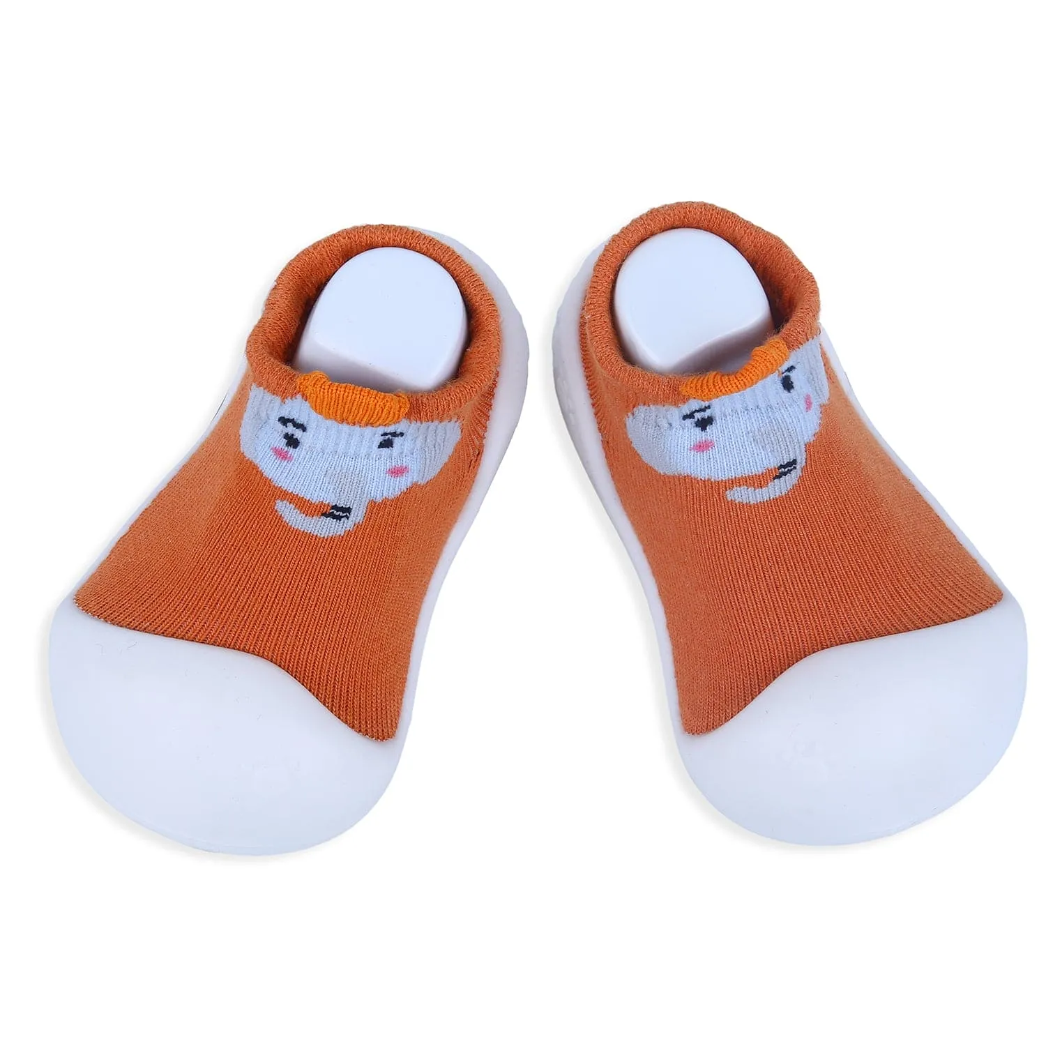 Baby Moo Blushing Elephant Rubber Comfortable Sole Slip-On Sock Shoes - Orange