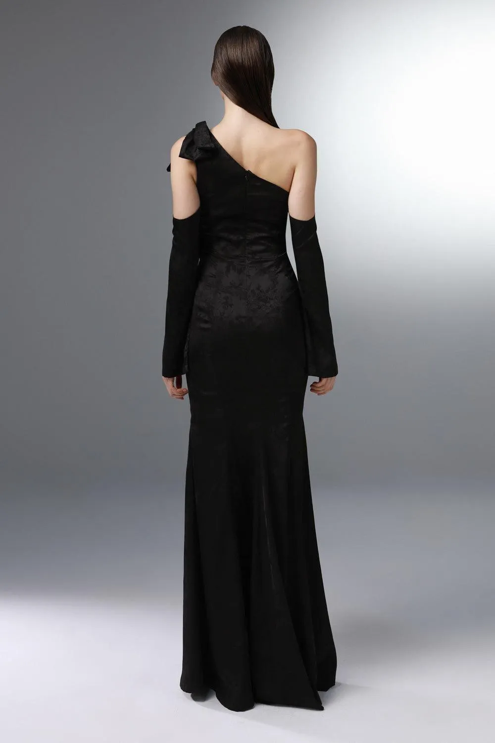 Banquet Trumpet Diagonal Neck Silk Floor Length Dress