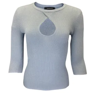 Barbara Bui Light Blue Three-Quarter Sleeved Ribbed Knit Keyhole Sweater