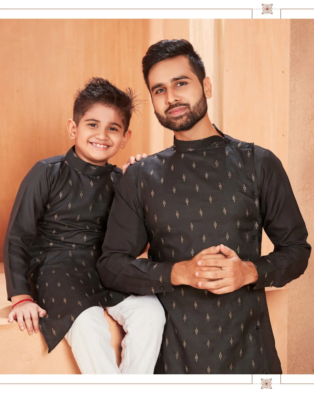 Beautiful Traditional Pure Cotton Father and Son Black Same Matching Kurta Pajama set. 