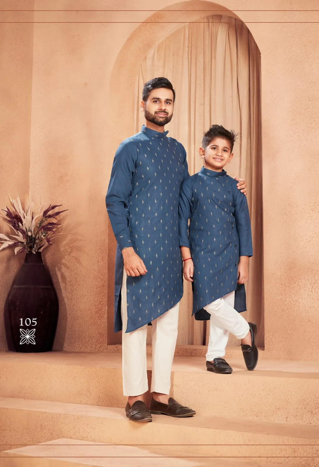 Beautiful Traditional Pure Cotton Father and Son Blue Same Matching Kurta Pajama set. 