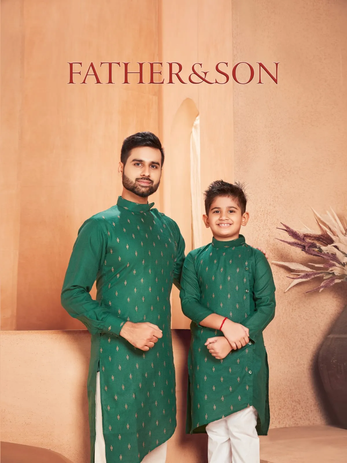 Beautiful Traditional Pure Cotton Father and Son Green Same Matching Kurta Pajama set. 