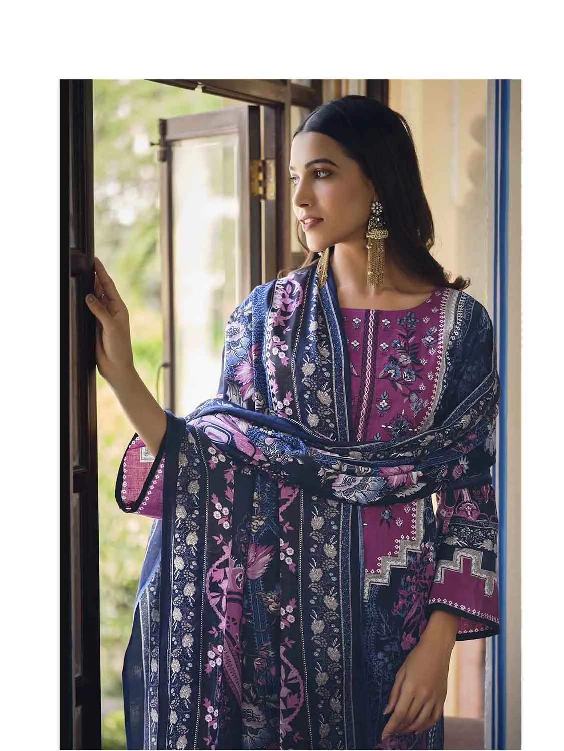 Belliza Pakistani Print Unstitched Cotton Suits with Dupatta Blue