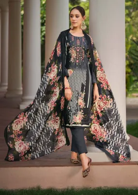 Belliza Pakistani Print Unstitched Women Cotton Salwar Suit Black