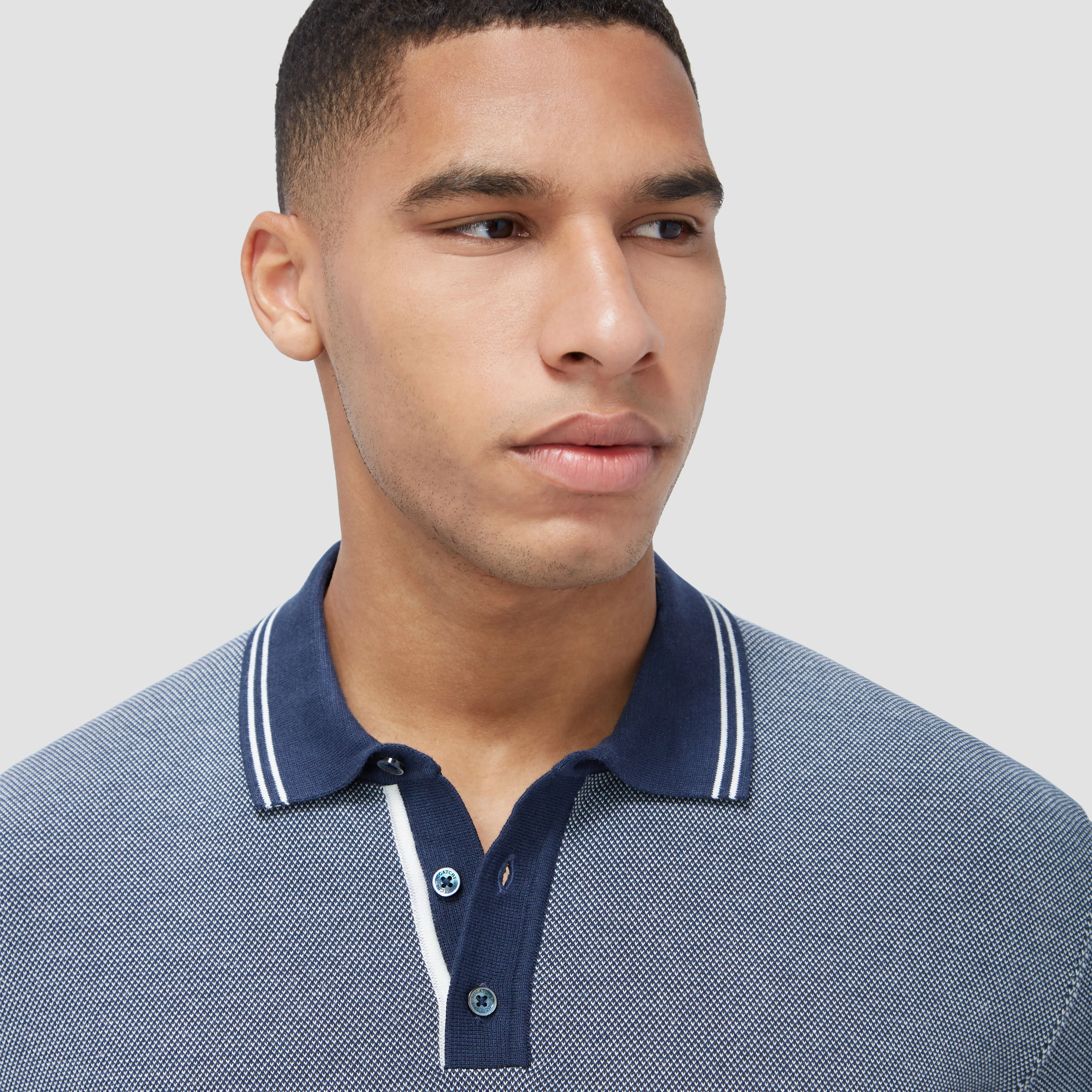 Bird's Eye Jacquard Short-Sleeved Polo Sweater