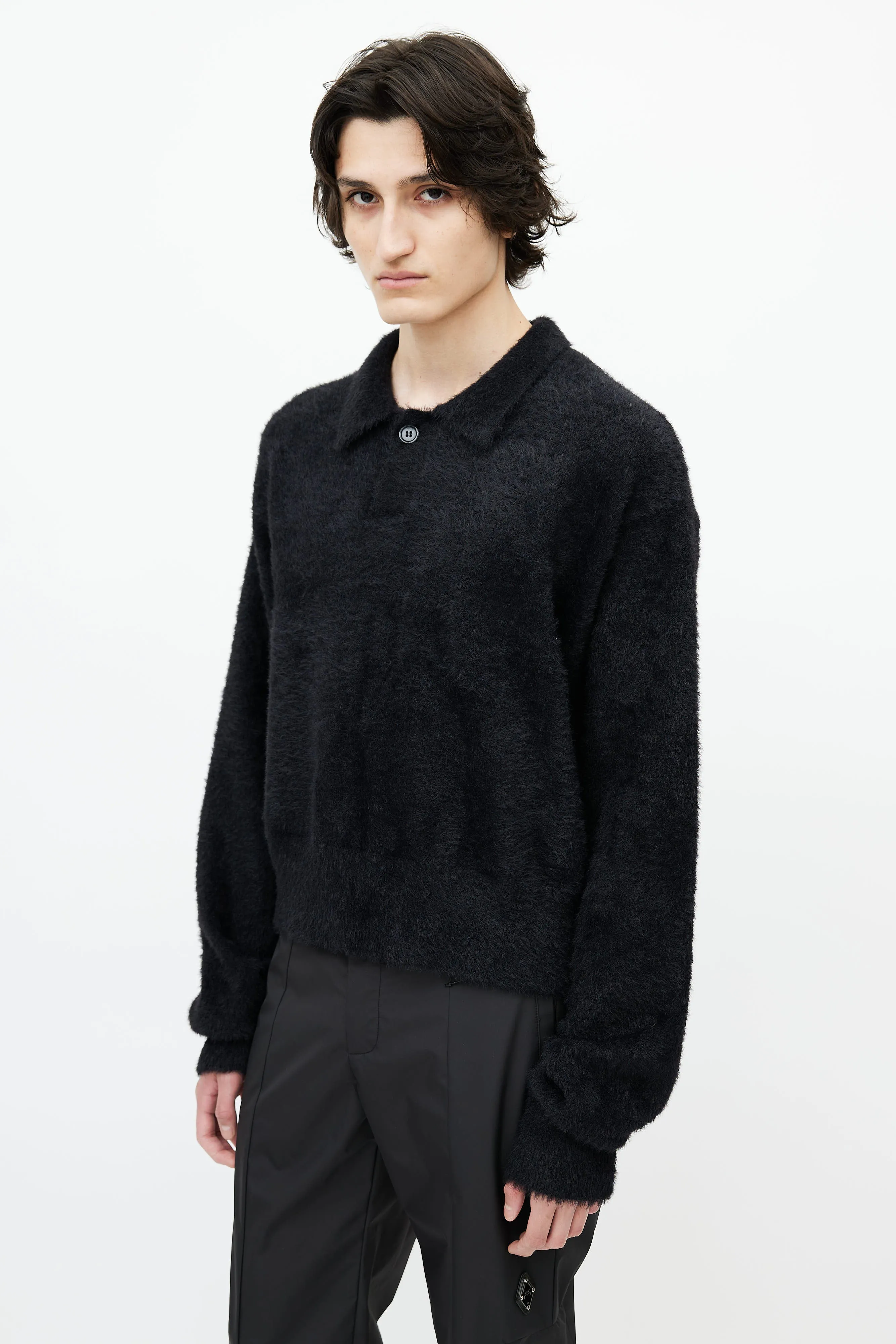 Black Mohair Polo Sweater