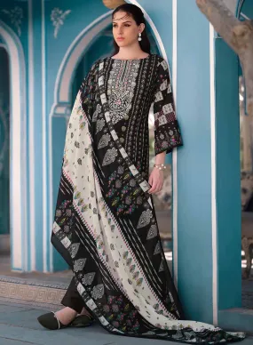 Black Pakistani Print Unstitched Cotton Salwar Suit Material