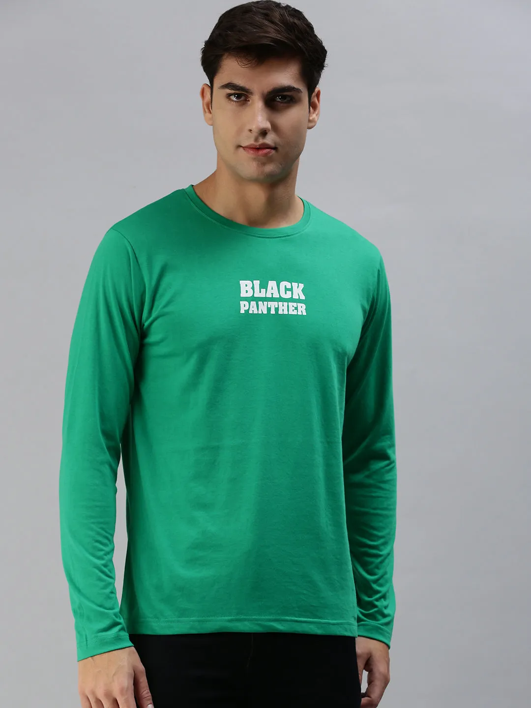 BLACK PANTHER Green Back Typographic Printed Tshirt