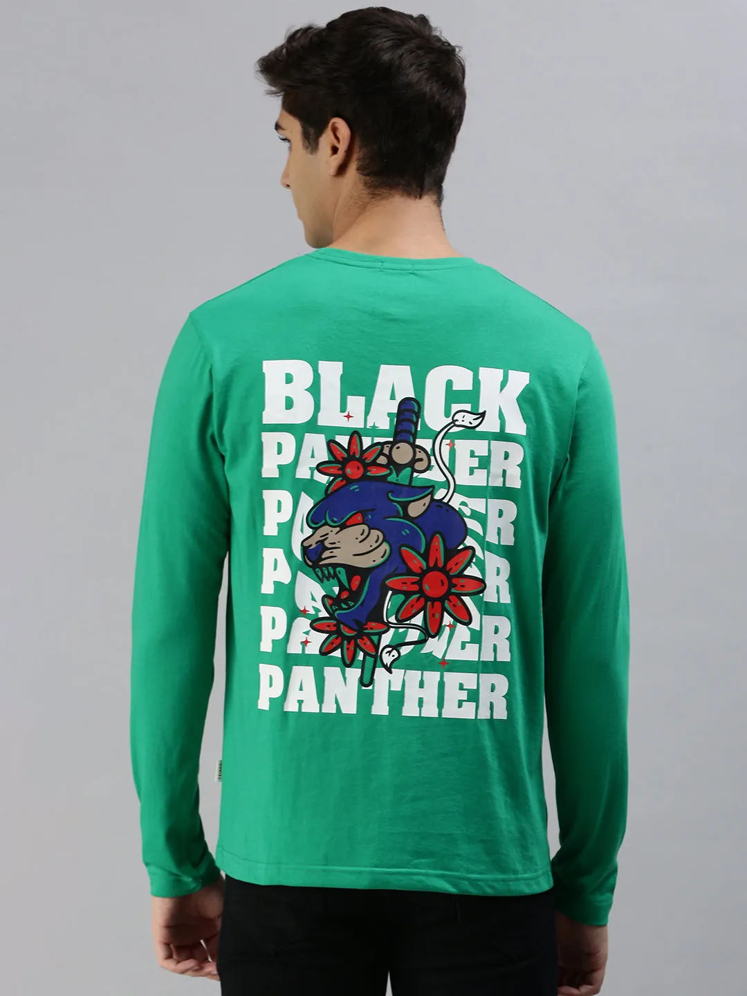 BLACK PANTHER Green Back Typographic Printed Tshirt