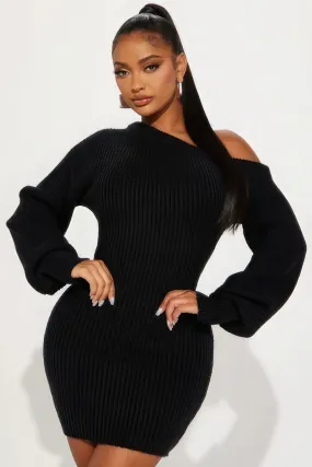 Black Sweater Knit Mini Dress