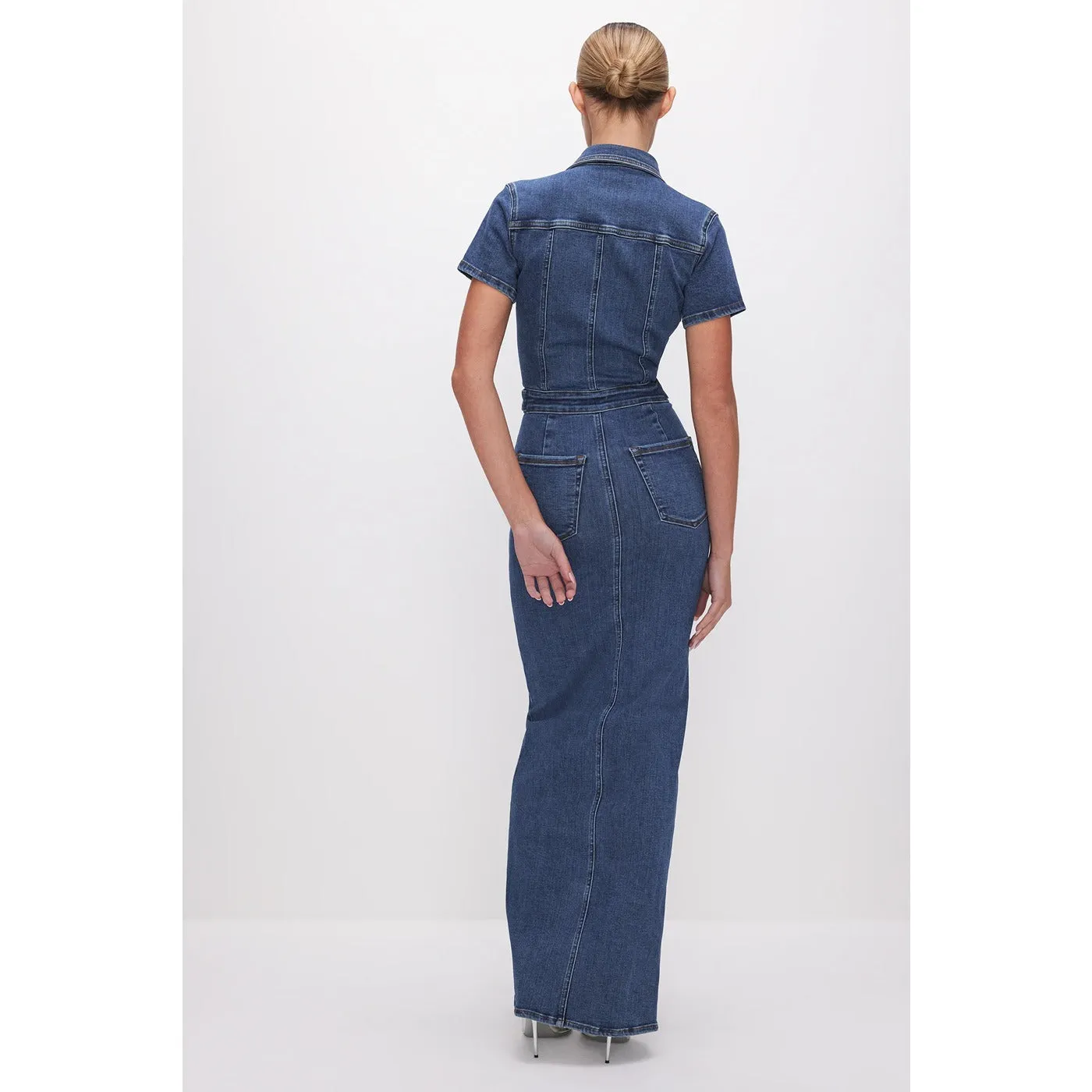 Blue Denim Zipper Maxi Dress