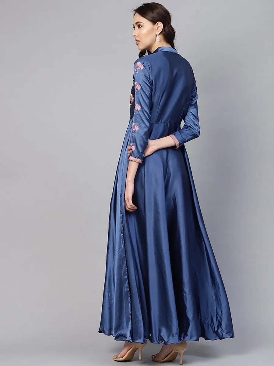 Blue Silk Partywear Dress