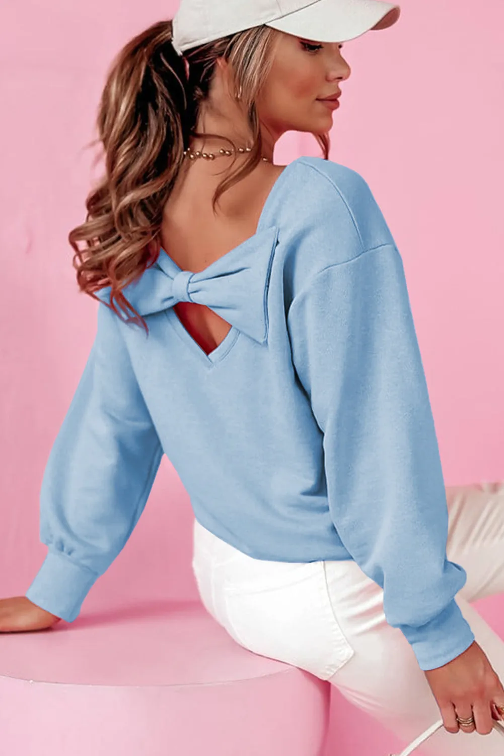 Bow Cutout Long Sleeve Sweatshirt