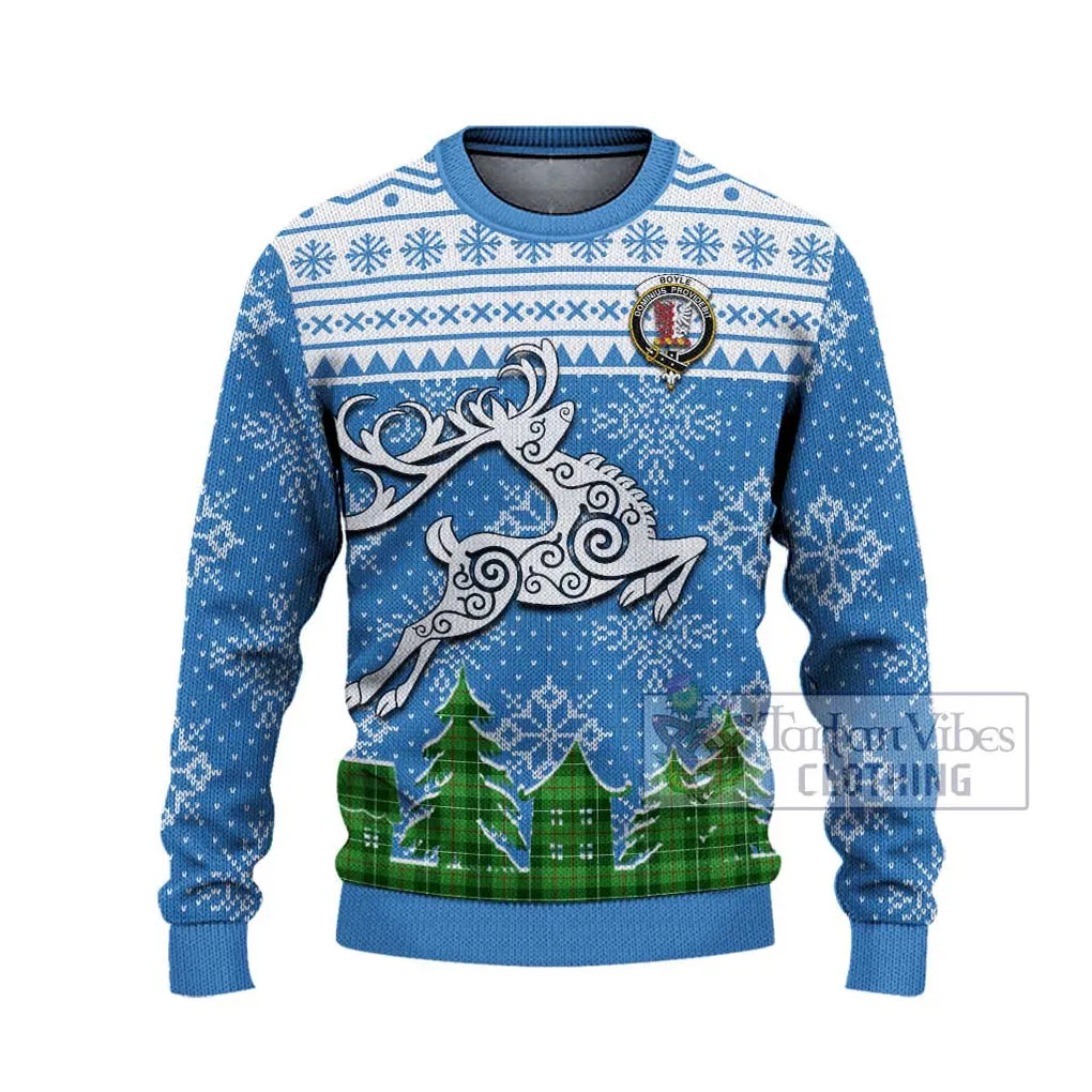 Boyle Clan Christmas Ugly Sweater with Tartan and Celtic Reindeer Style