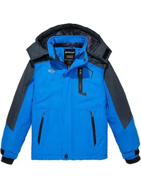 Boys Fleece Ski Jacket Waterproof Raincoats Hooded Winter Outwear