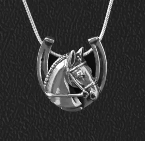 Braided Hunter in Horseshoe Sterling Pendant by Jane Heart