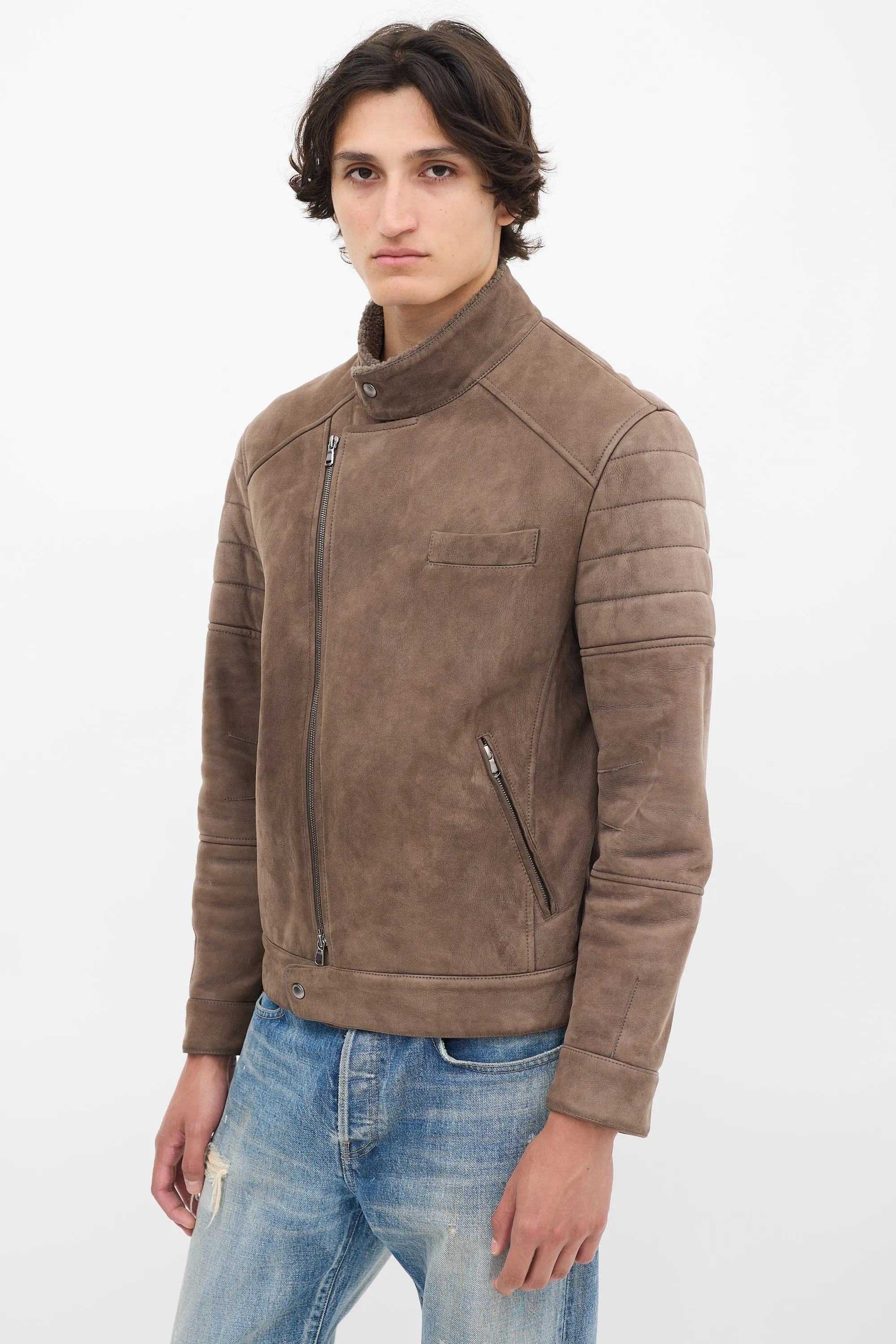 Brown Leather & Sherpa Jacket